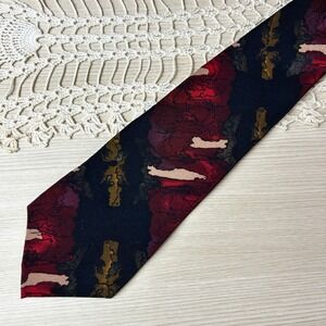 Vintage J Garcia Silk Necktie Mens Black Red Abstract Art Design Made USA